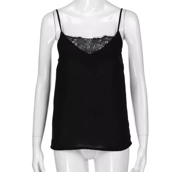 Deep V-neck Lace Semi Sheer Cami Blouse Tank Top - Picture 2 of 7